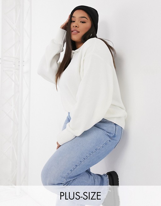 Glamorous Curve oversized polo style jumper with button collar in cream