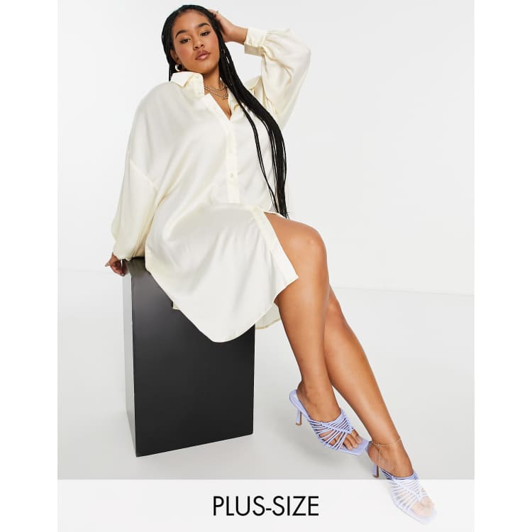 cream satin shirt dress Glamorous Curve oversized in satin Style:D448ABLACKTIJY A Little Garden of White/black Prettylittlething * Dry clean or