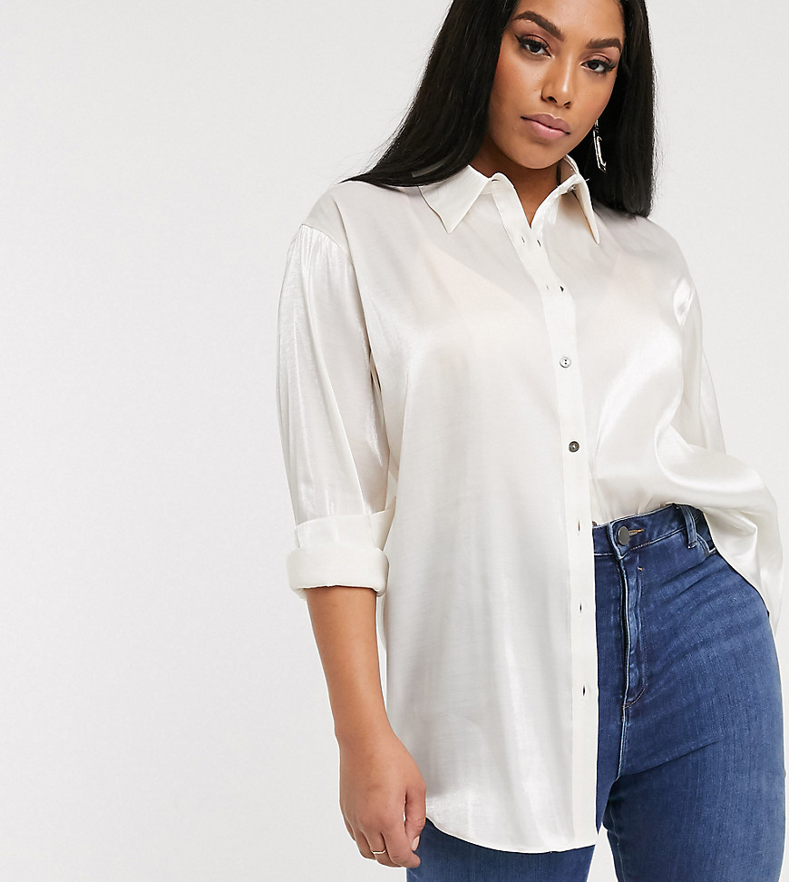 Glamorous Curve oversized shirt in sheer organza-Cream