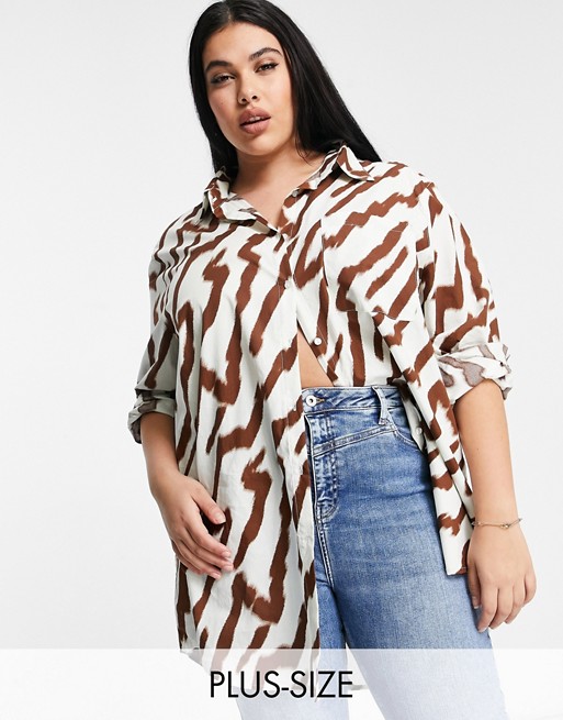 Glamorous Curve oversized shirt in tonal tiger print