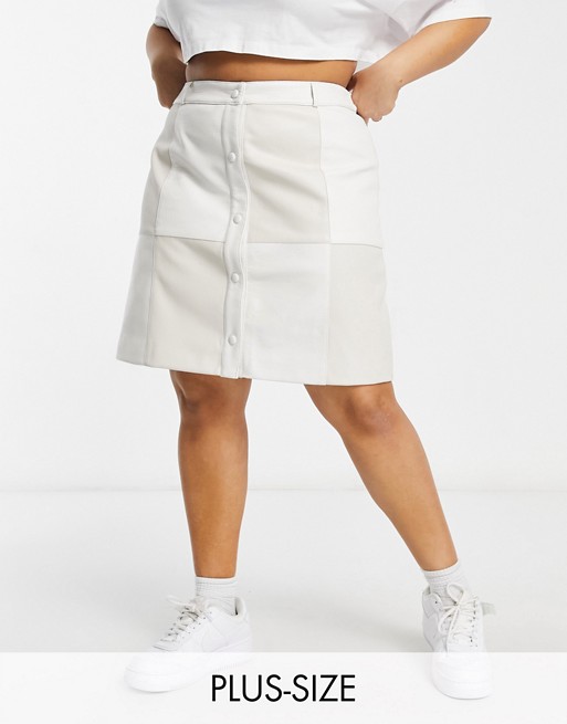 Glamorous Curve patchwork skirt in cream pu