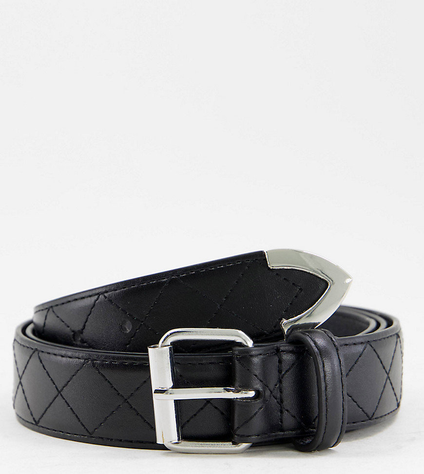 Glamorous curve quilted belt with silver hardwear in black