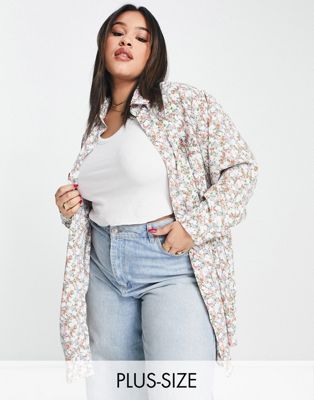 Glamorous Curve relaxed boyfriend shirt in retro floral