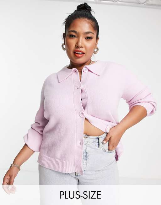 Glamorous Curve relaxed collar detail button front knit cardigan