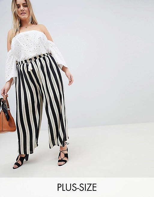 Glamorous Curve Relaxed Pants With Tassle Tie In Stripe