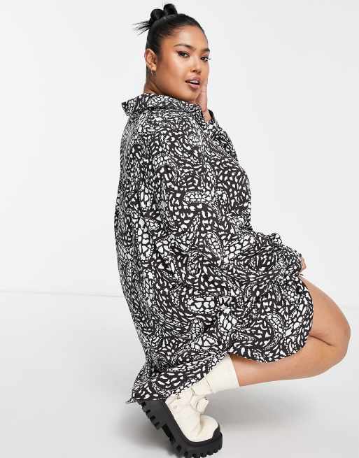 Glamorous Curve relaxed shirt dress in monochrome print, 2 of 4