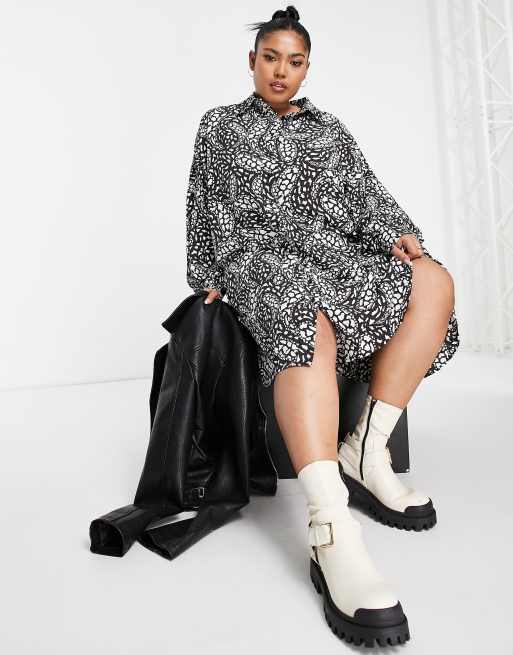 Glamorous Curve relaxed shirt dress in monochrome print, 4 of 4