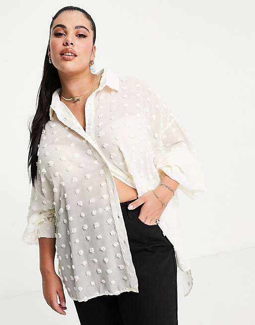 Tops Shirts & Blouses/Glamorous Curve relaxed shirt in textured semi sheer fabric 