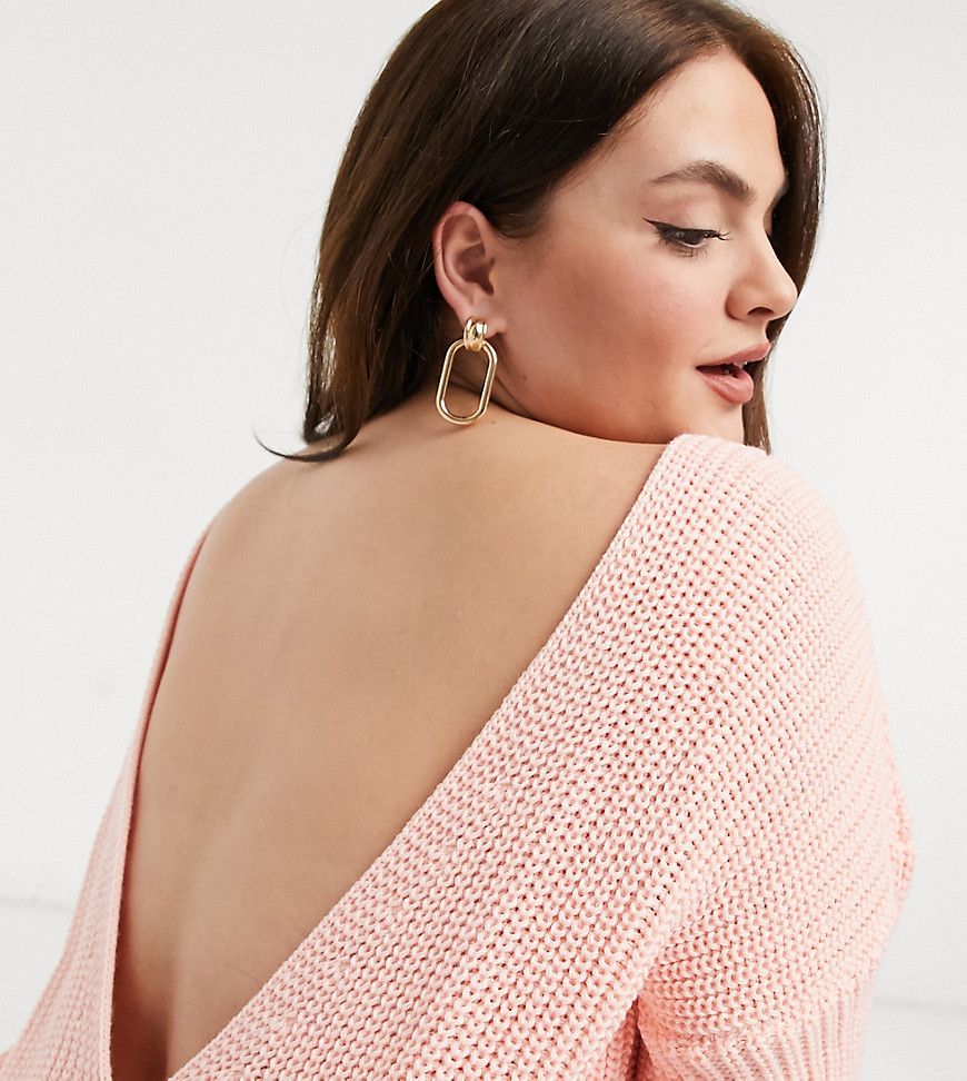 Glamorous Curve Relaxed Sweater With Scoop Back-Pink