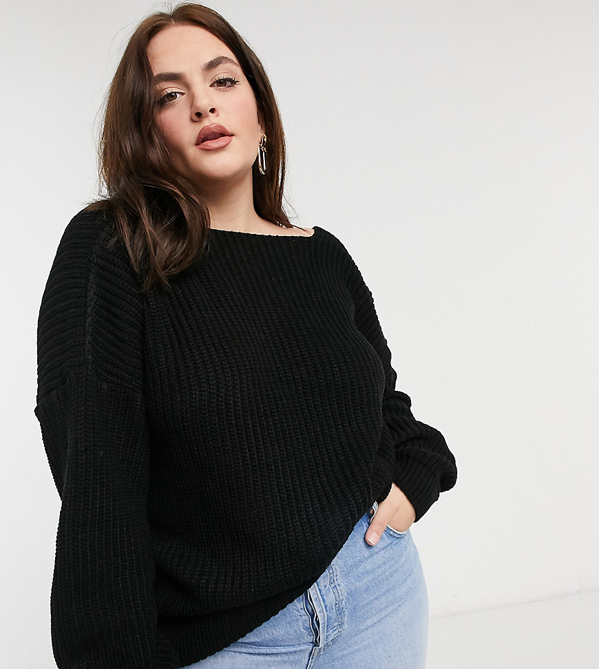Glamorous Curve Relaxed Sweater With Scoop Back-Black
