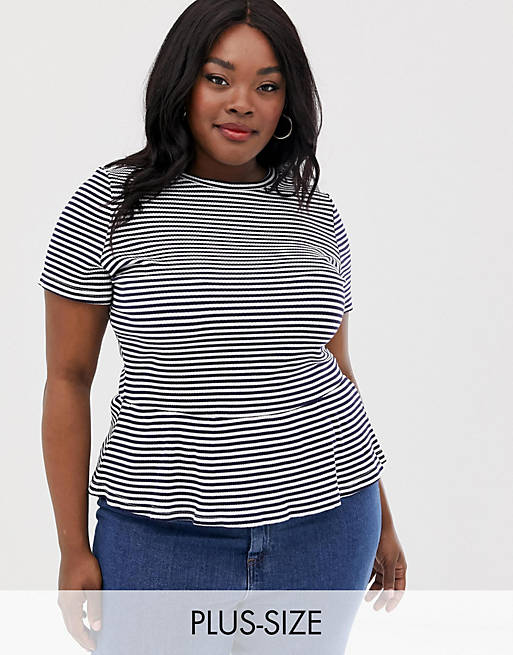 Glamorous Curve relaxed t-shirt with peplum hem in stripe | ASOS