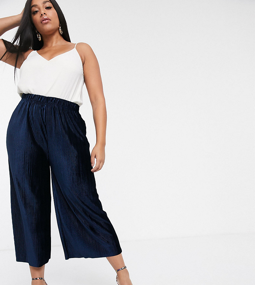 Glamorous Curve relaxed trousers in plisse-Navy