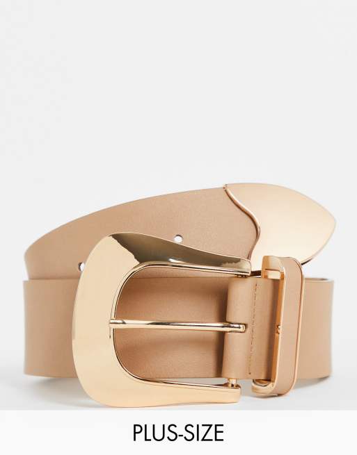 Glamorous Curve - Riem in beige met gouden western gesp
