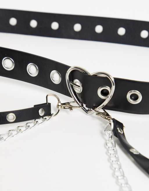 Glamorous Curve - Riem met kettingen, hartjes en oogjes in zilver, 3 van 4