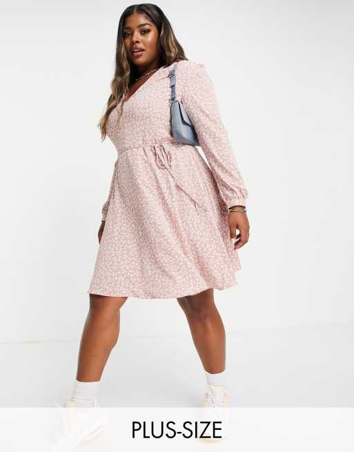 Glamorous Curve - Robe fluide avec liens noués à la taille - Rose à petite fleurs