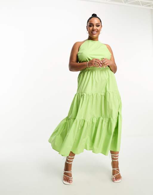 Glamorous Curve - Robe mi-longue étagée avec liens derrière la nuque - Vert