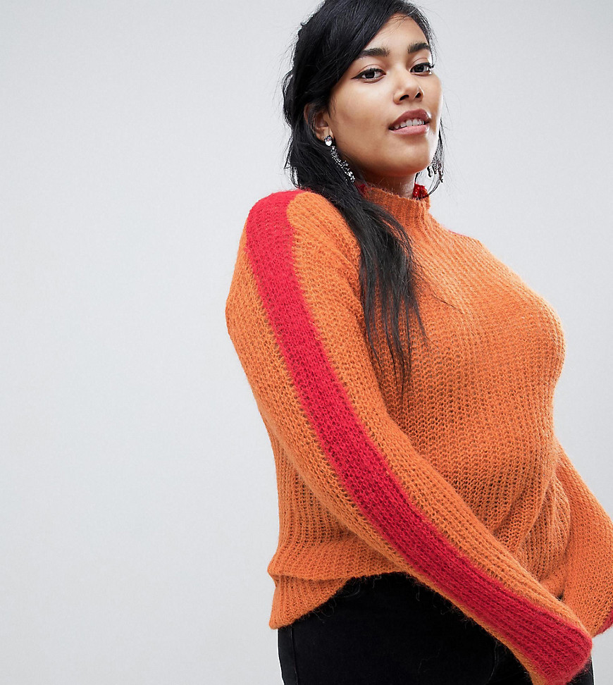 Glamorous - Curve - Ruimvallende trui met mouwen met kleurvlakken-Oranje