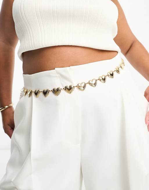 Glamorous Curve - Schakelriem met hartjes in goudkleur