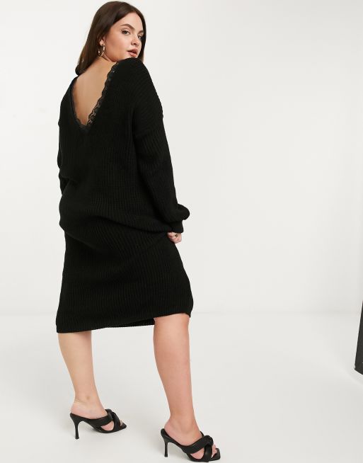 Sweater dress hotsell with lace trim