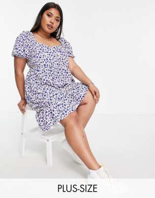 Glamorous Curve Short Sleeve Smock Dress In Lilac Floral-purple