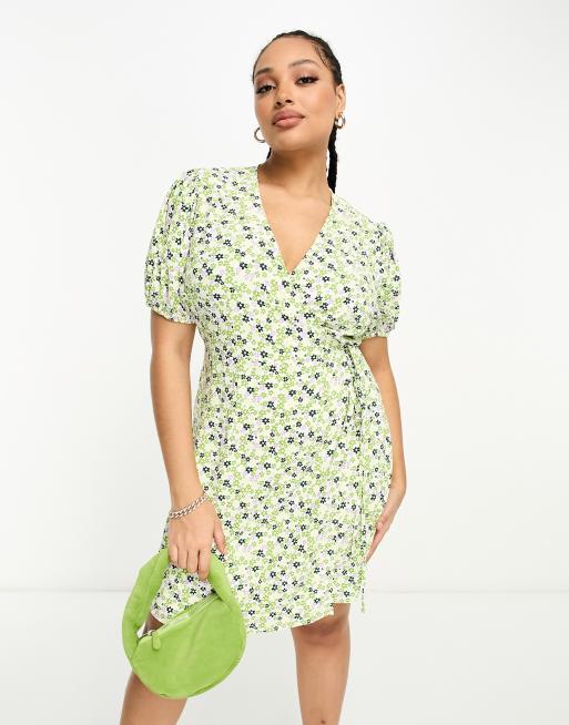 Short sleeve sale wrap dress green