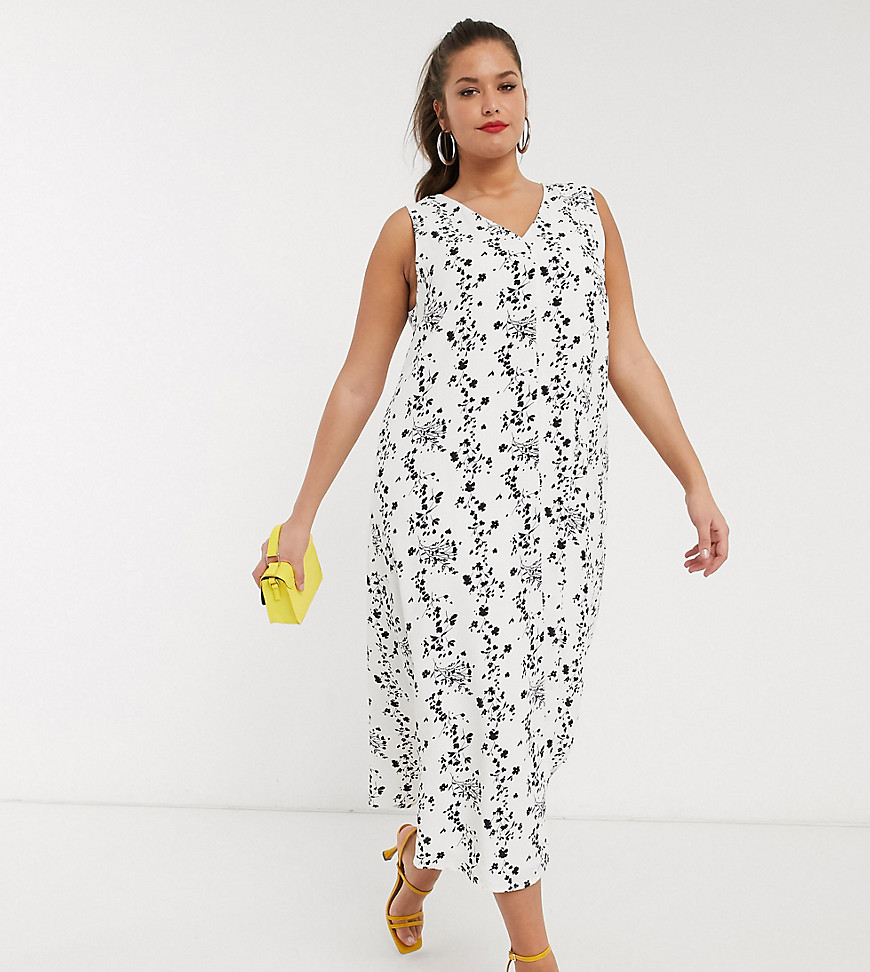 Glamorous Curve sleeveless midi column dress in vintage floral-White