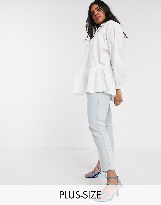 Glamorous Curve smock shirt with frill collar and peplum hem in cotton