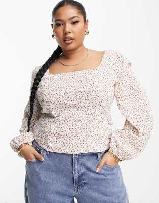 Glamorous Curve square neck fitted blouse in vintage floral-Multi