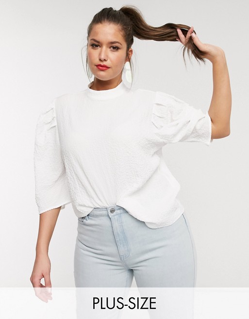 Glamorous Curve top with puff sleeves in textured fabric