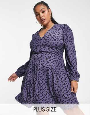 Glamorous Curve v neck flippy mini dress in blue floral - ASOS Price Checker