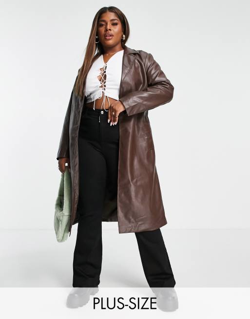 Glamorous Curve Veste longue en PU Marron ASOS