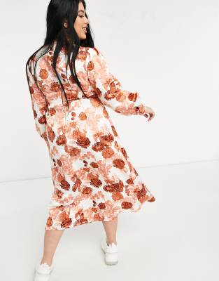 Vestito da giorno midi accollato a fiori rosa-Bianco - Glamorous Curve  donna Bianco - immagine1