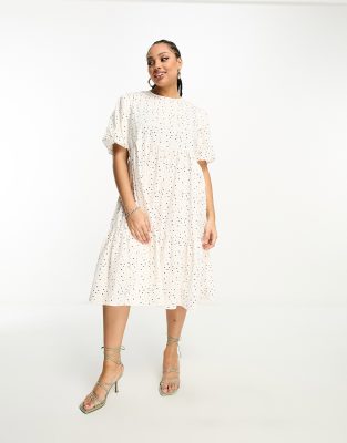 Glamorous Curve - Vestito grembiule a maniche corte e a balze a pois multicolore con laccio sul retro