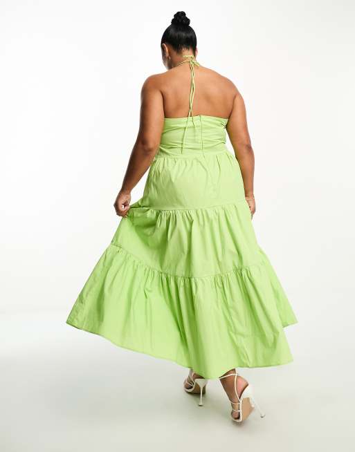 Glamorous Curve - Vestito midi verde a balze allacciato al collo, 4 di 4