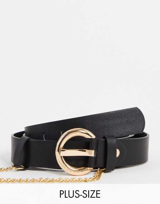 Glamorous Curve waist & hip belt with gold chain in black | ASOS