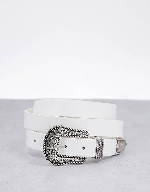 Glamorous Curve western buckle waist and hip jeans belt in white PU - WHITE