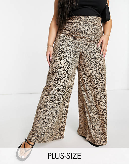 Glamorous Curve wide leg high waisted pants in leopard print