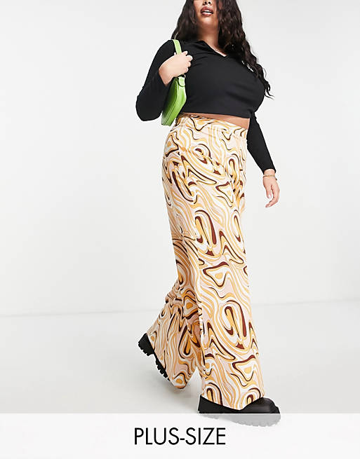 Glamorous Curve wide leg high waisted pants in marble print
