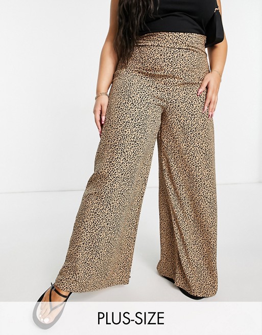 Glamorous Curve wide leg high waisted trousers in leopard print
