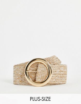 Glamorous Curve woven belt in natural with gold circle buckle - ASOS Price Checker
