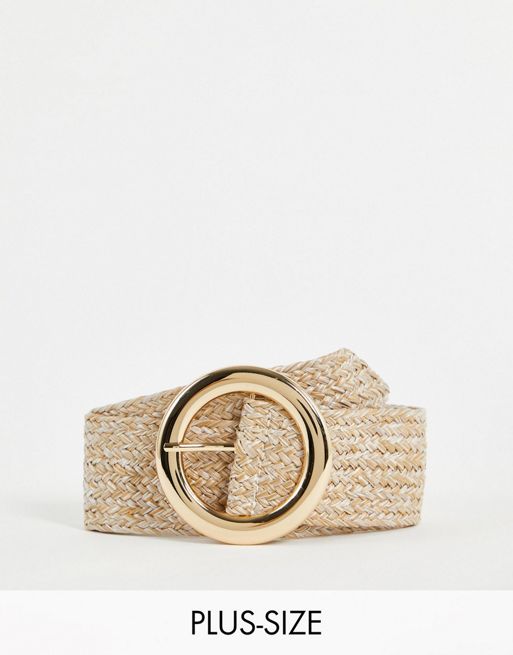 Glamorous Curve woven belt in natural with gold circle buckle | ASOS