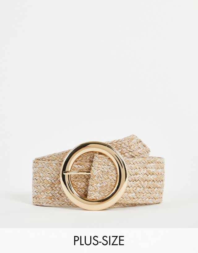 Glamorous Curve woven belt in natural with gold circle buckle