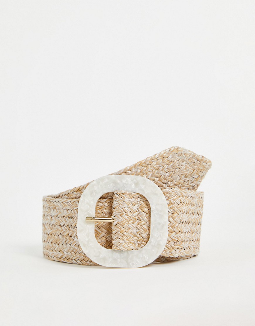 Glamorous Curve woven belt in natural with pearly resin buckle-Neutral