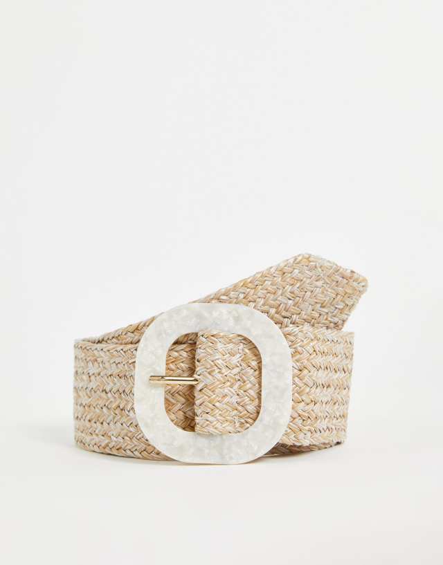 Glamorous Curve woven belt in natural with pearly resin buckle