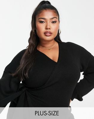 Glamorous Curve wrap front chunky cardigan in black