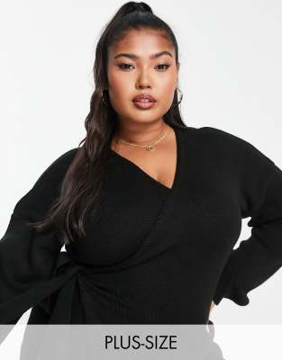 Glamorous Curve Glamorous Curve wrap front chunky cardigan in black
