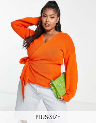 Glamorous Curve wrap front chunky cardigan in orange