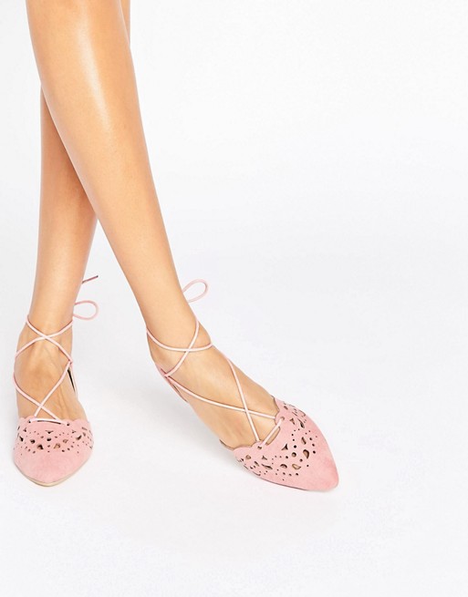 Glamorous | Glamorous Cut Out Tie Up Dusty Pink Point Flat Shoes