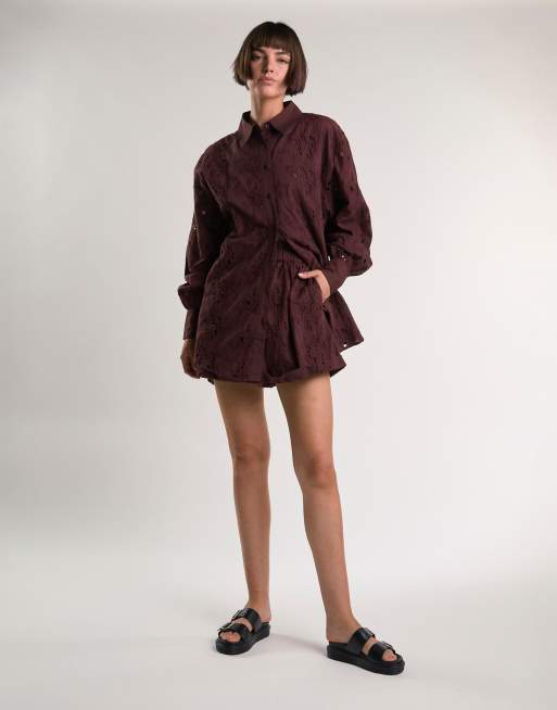 Glamorous Cutwork shorts in deep burgundy, 4 of 4