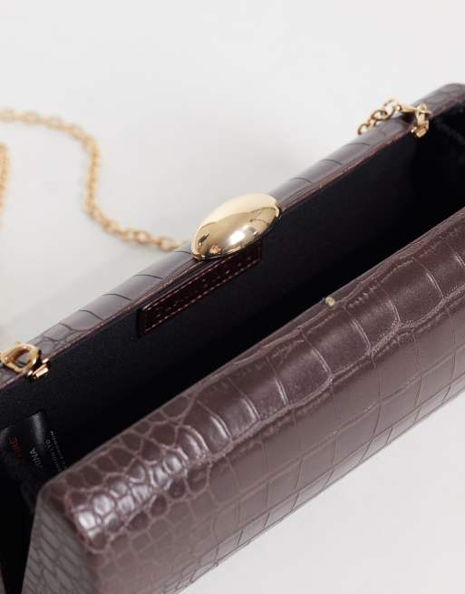 Glamorous cylinder clutch bag in brown croc embossed , 2 of 4